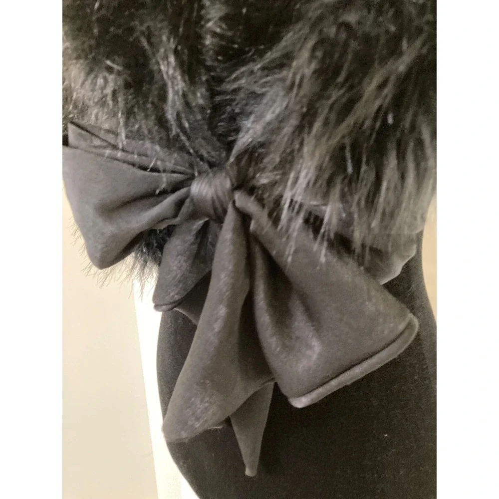 Black Faux Fur Stole Wrap with Front Bow Formal Evening Shrug One Size